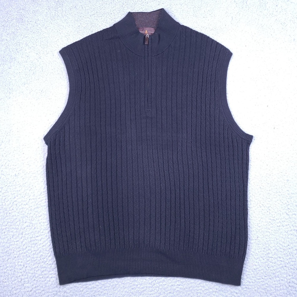 Robert Talbott Sweater Vest Mens XL Black Cashmere Blend Cable Knit Jefferson